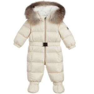 NWOT Enfant Moncler Fur Trimmed Winter White Down Snowsuit Booties Infant-1 yr